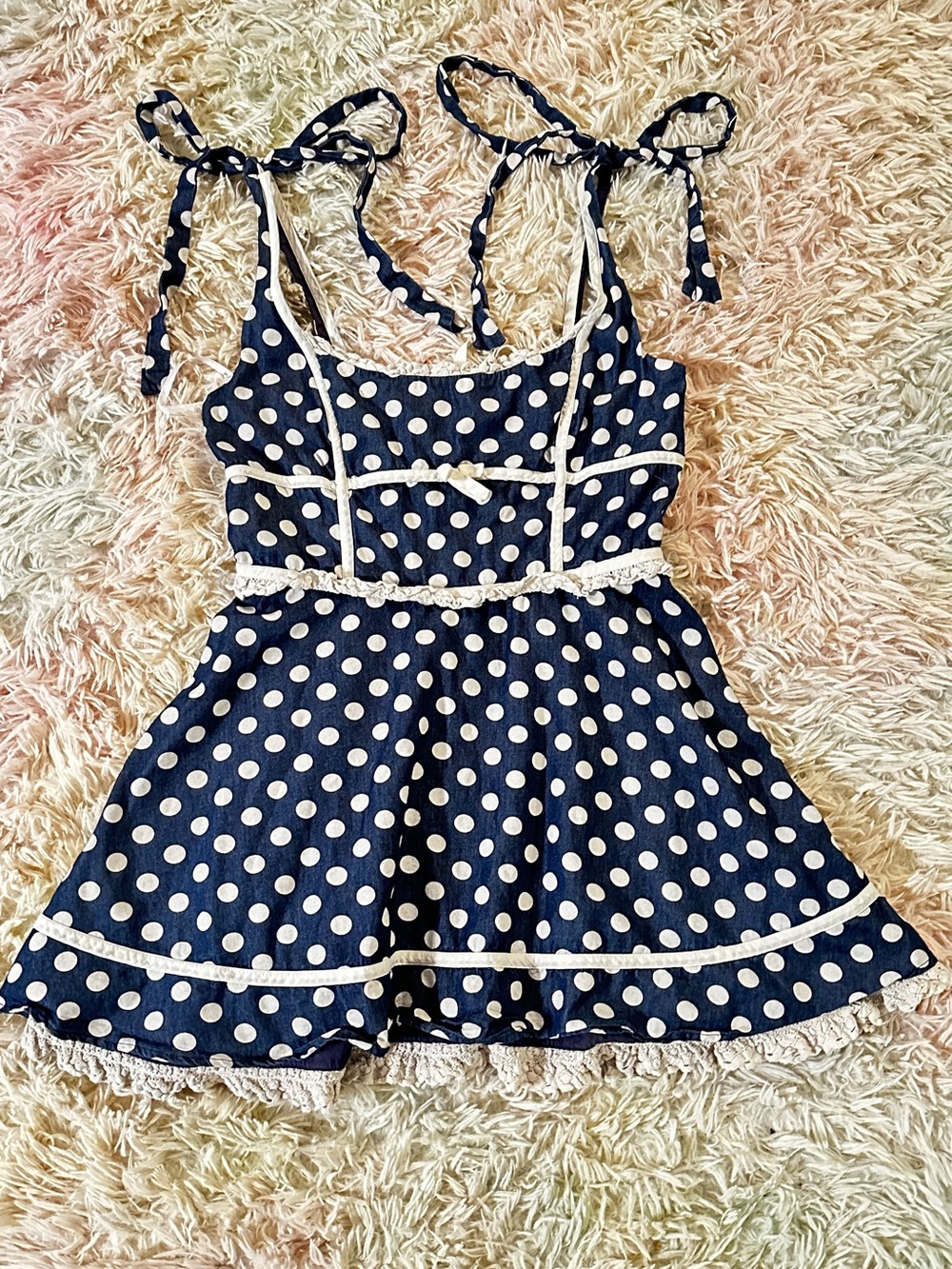 For Love & Lemons Dolly Denim Dot Mini Dres Size Large - Picture 2 of 16